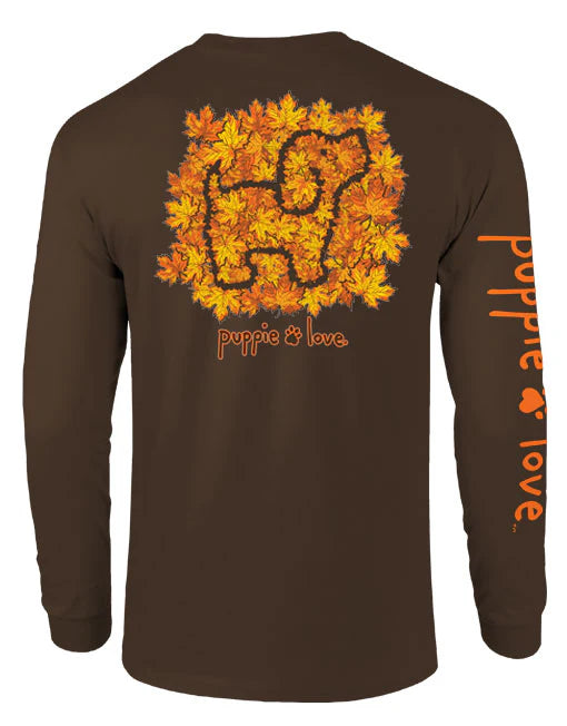 Puppie Love Fall Leaf Pile Pup Long Sleeve Tee