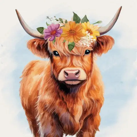 Highland Cow Floral Square Coaster