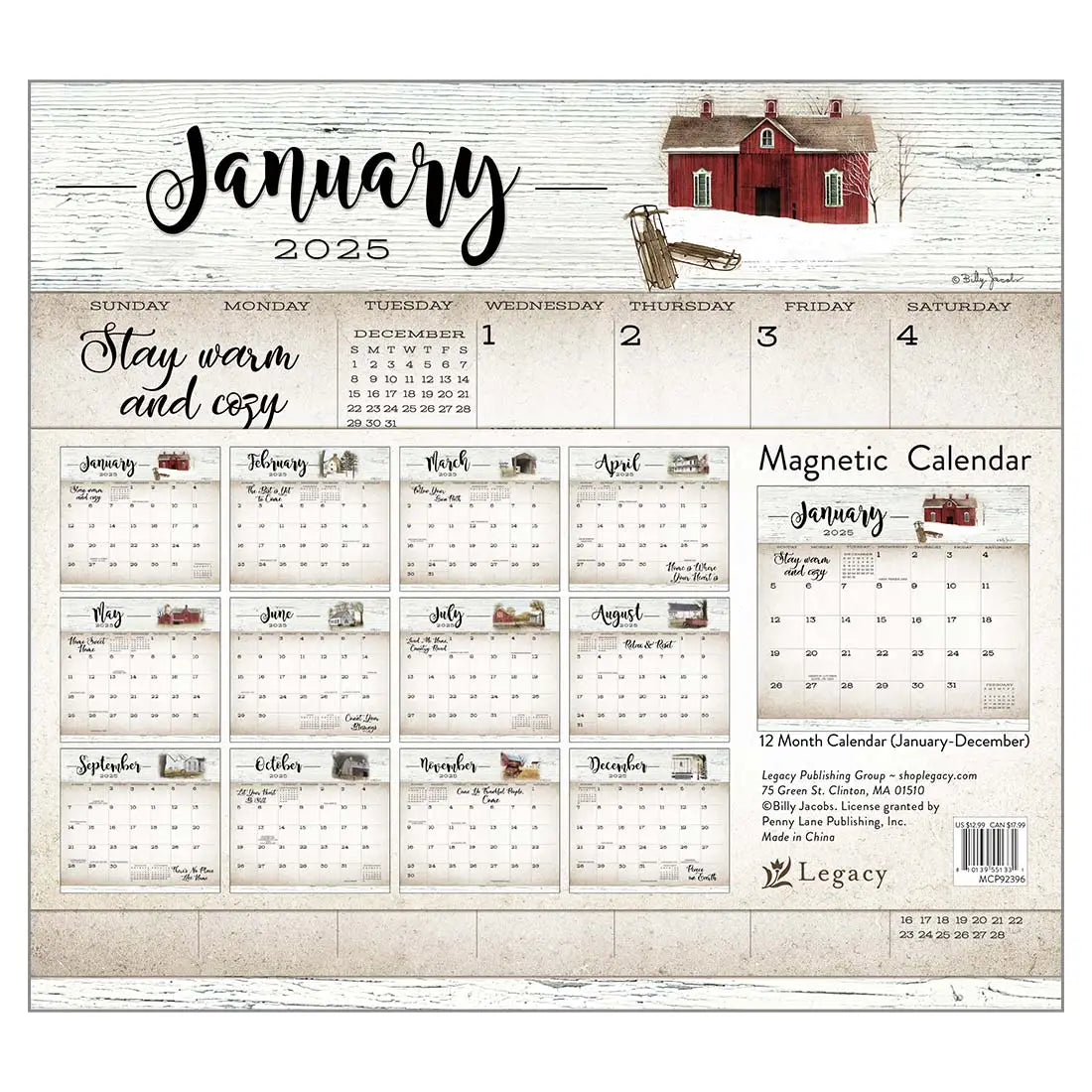 2025 Farmhouse Magnetic Calendar Pad