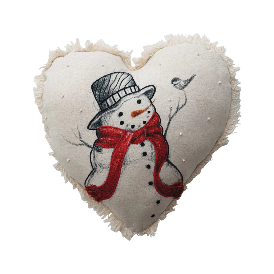 Snowman Heart Shaped Pillow