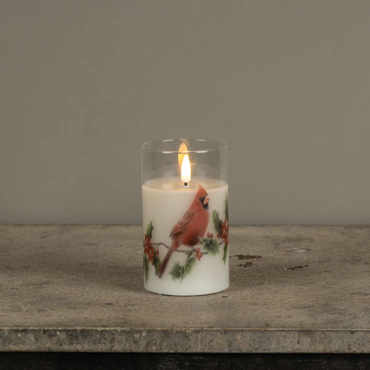 Cardinal 3D Flame Glass Candle