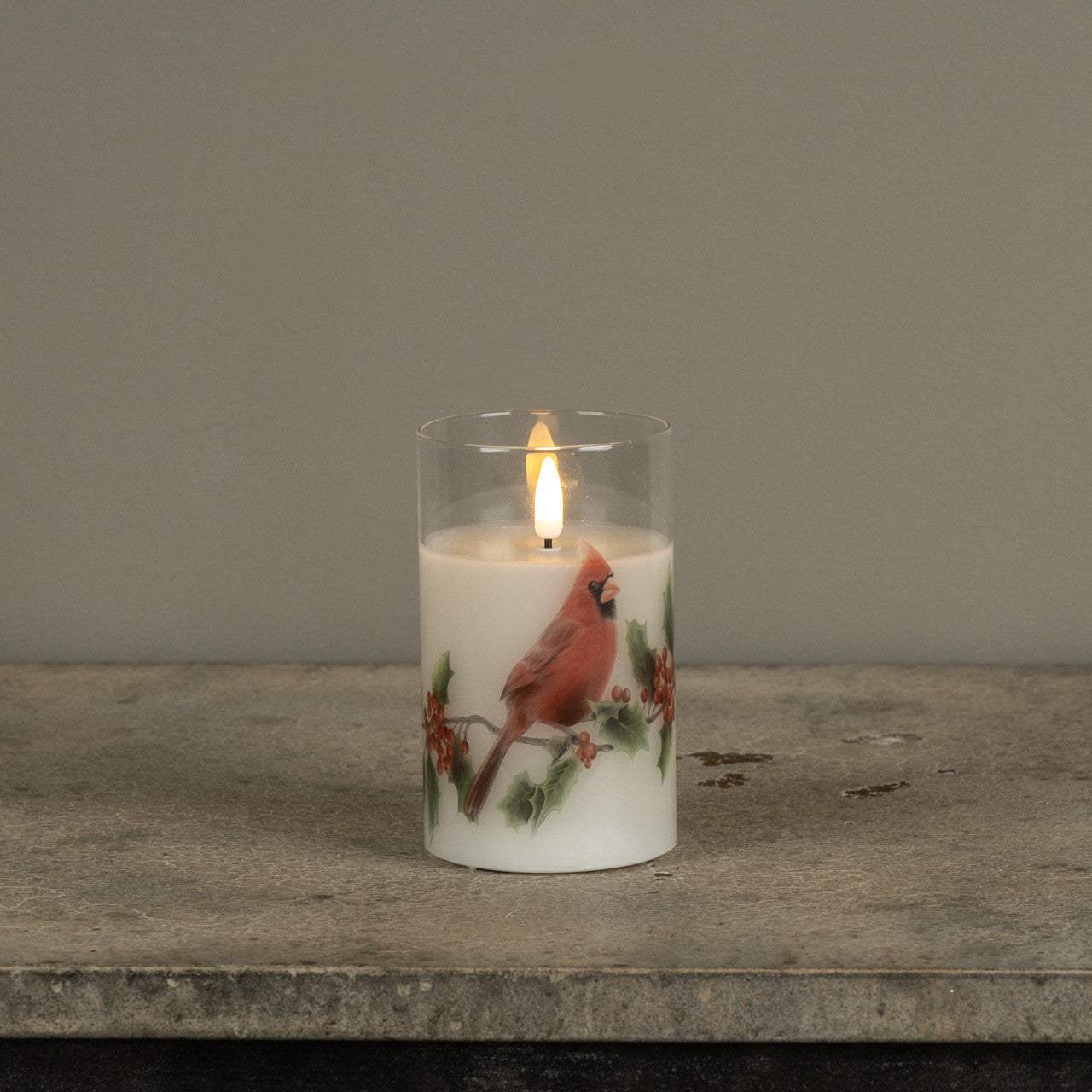 Cardinal 3D Flame Glass Candle