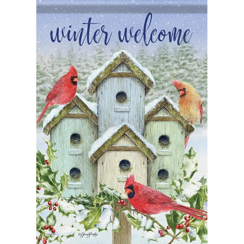 Cardinal Birdhouse Garden Flag