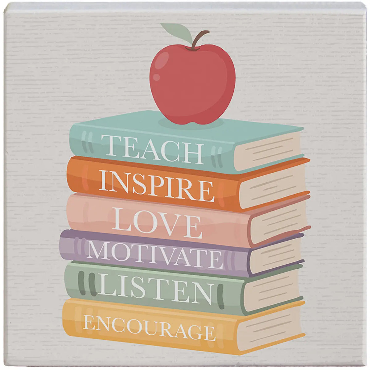 Book Stack Apple Wood Block Sign