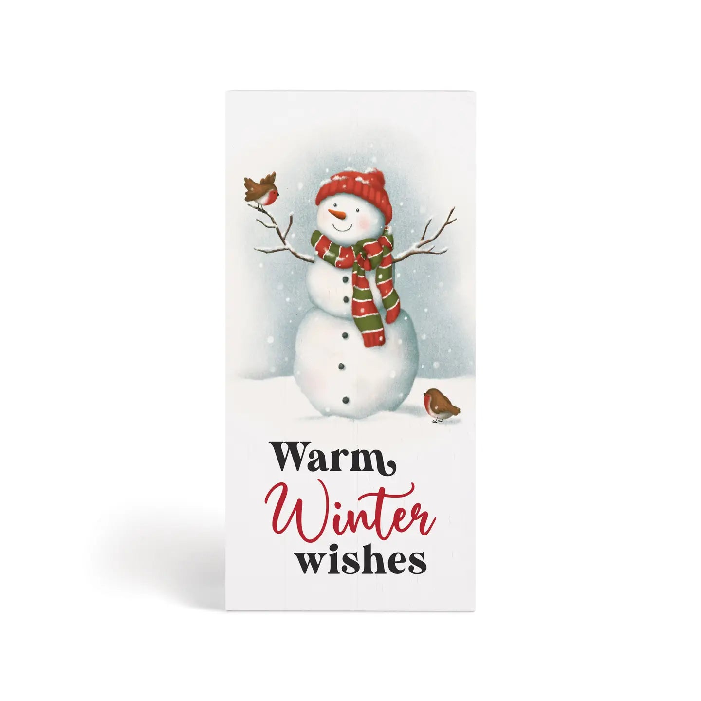 Warm Winter Snowman Wood Block Sign