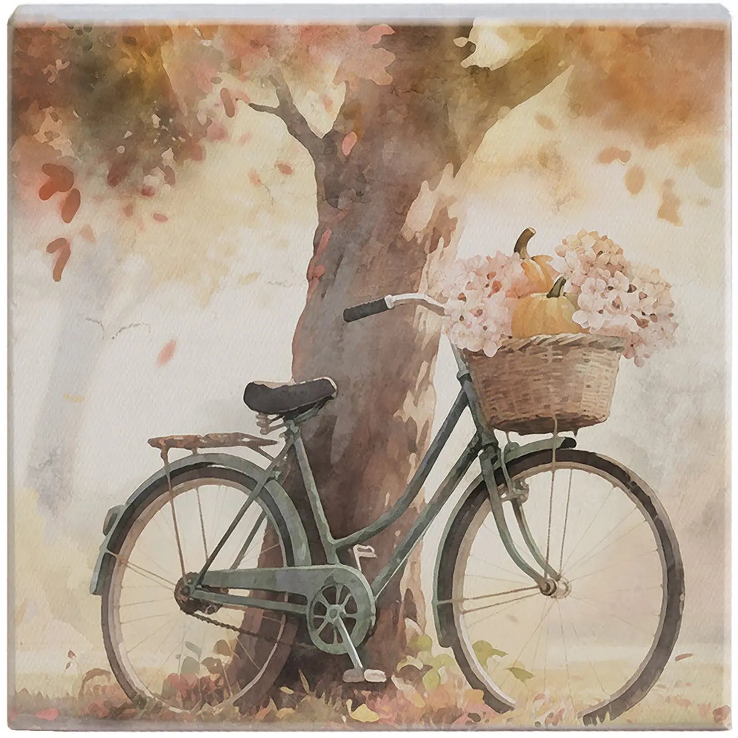 Fall Hydrangeas Bike Wood Block Sign