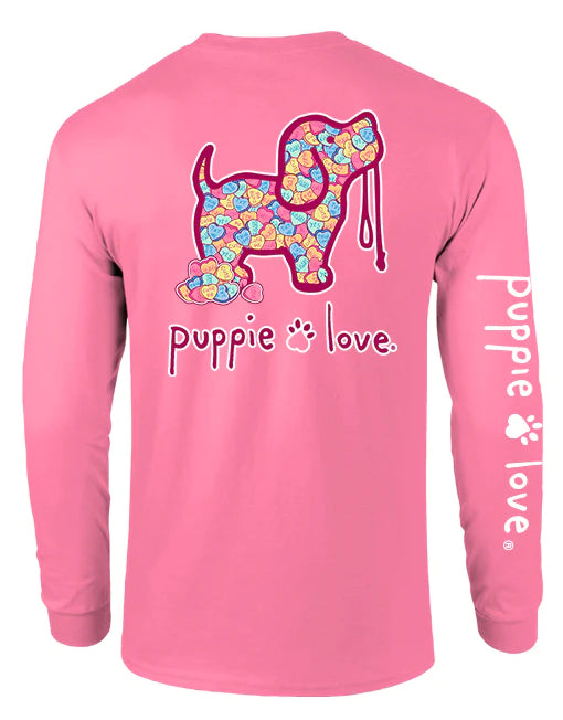 Puppie Love Candy Hearts Pup Long Sleeve Tee