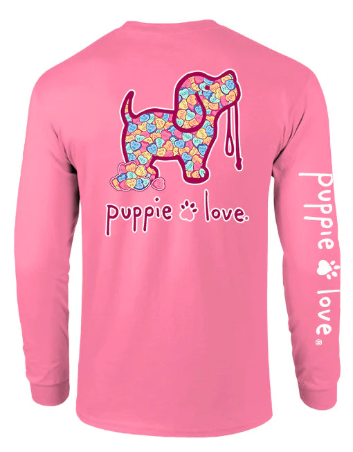 Puppie Love Candy Hearts Pup Long Sleeve Tee