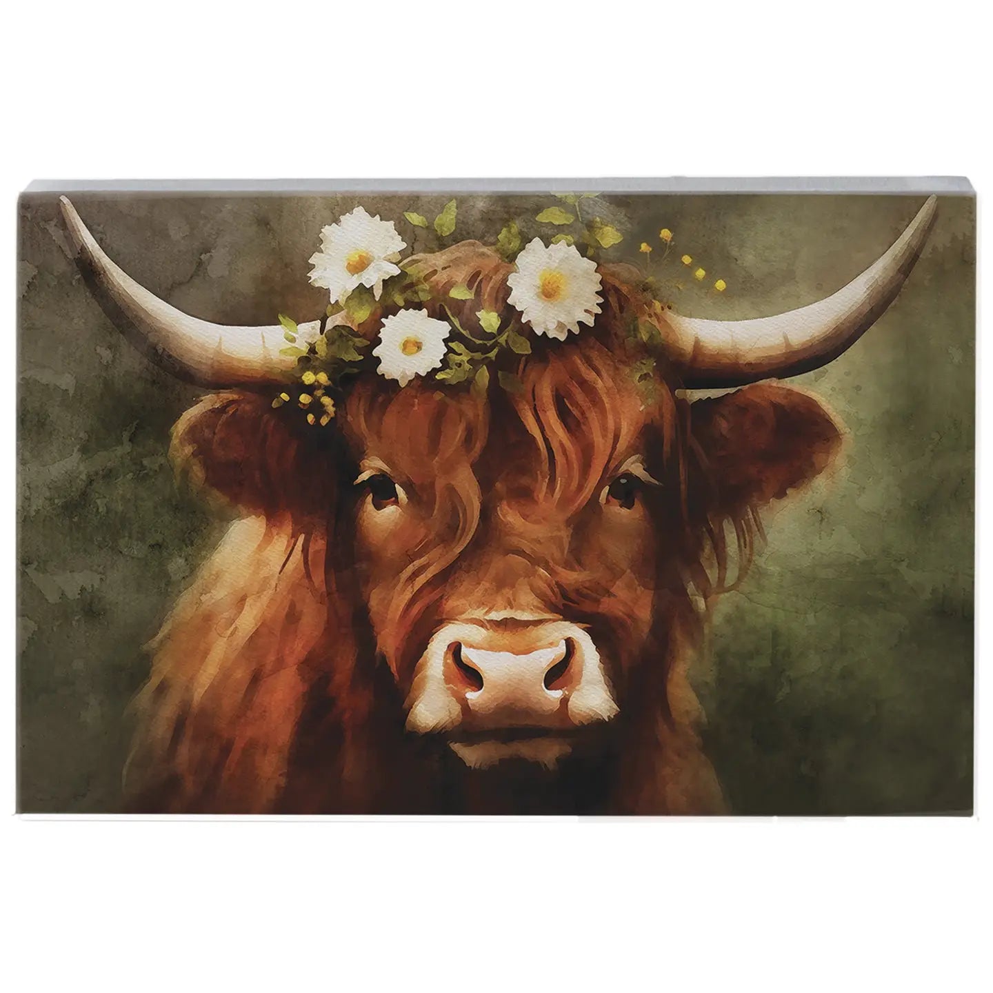 Floral Highland Cow Wood Block Sign