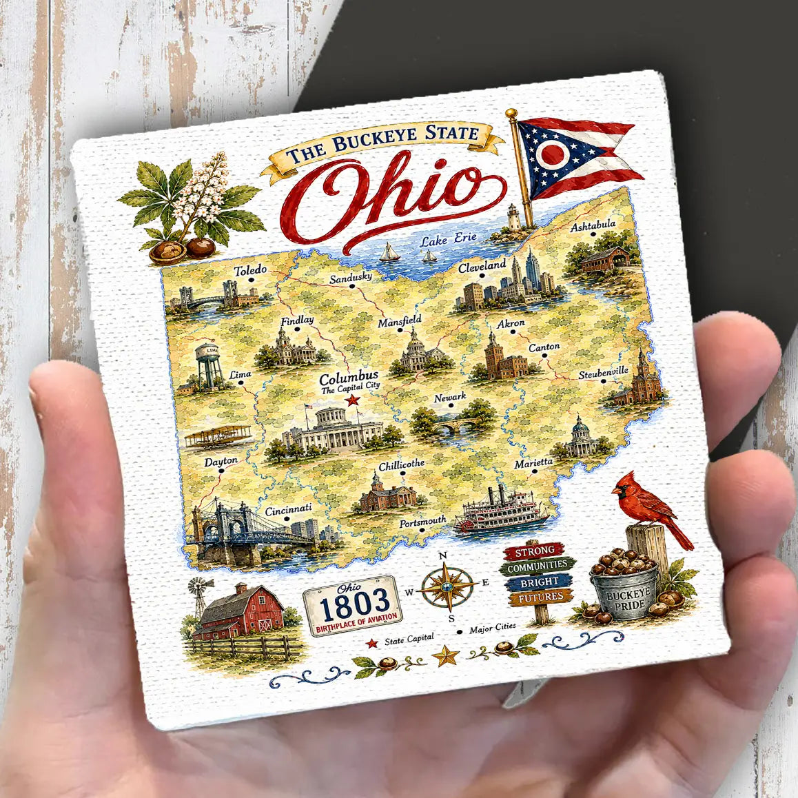 Ohio State Map Landmark Magnet