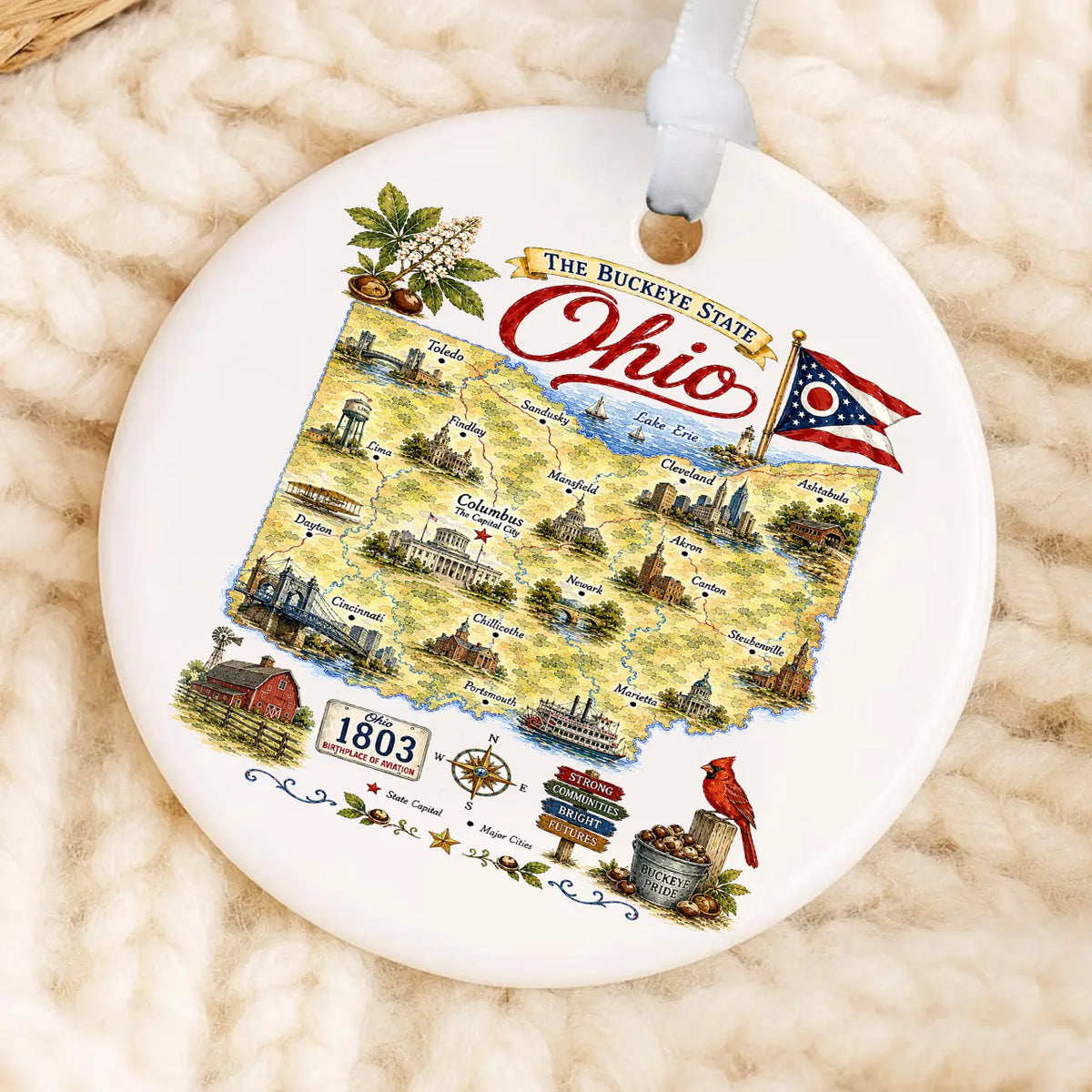 Ohio State Map Landmark Ornament