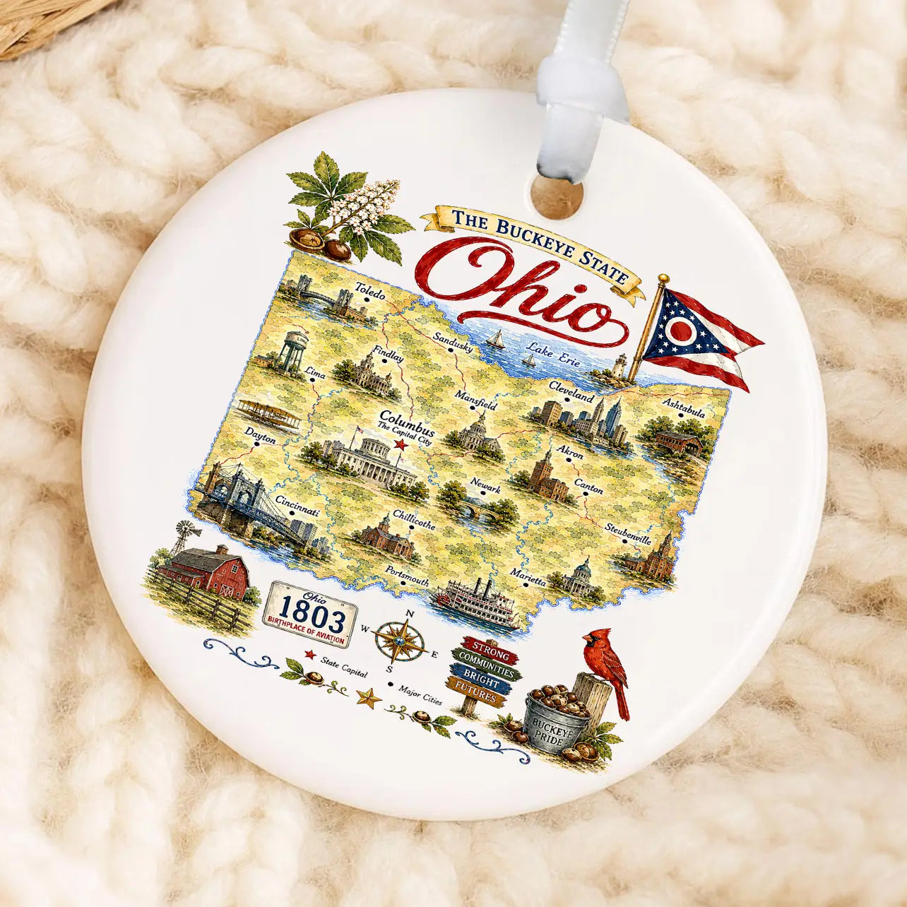 Ohio State Map Landmark Ornament