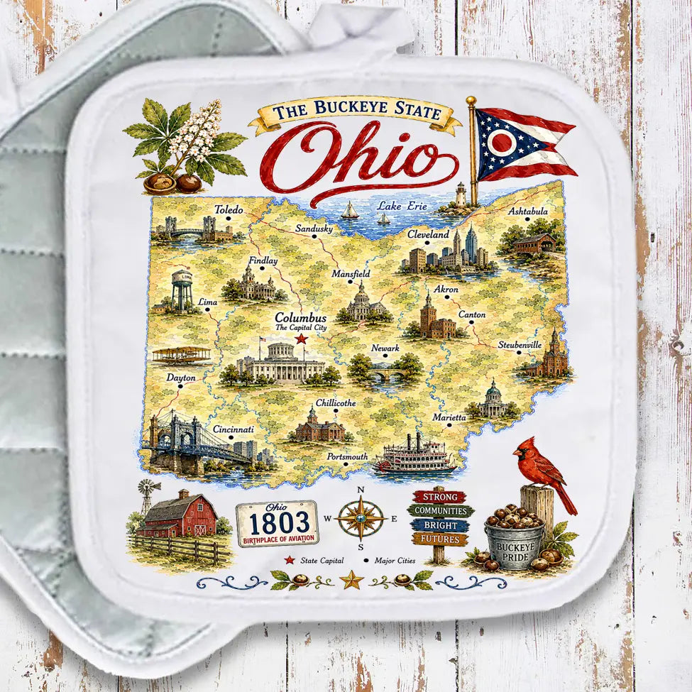 Ohio State Map Landmark Pot Holder