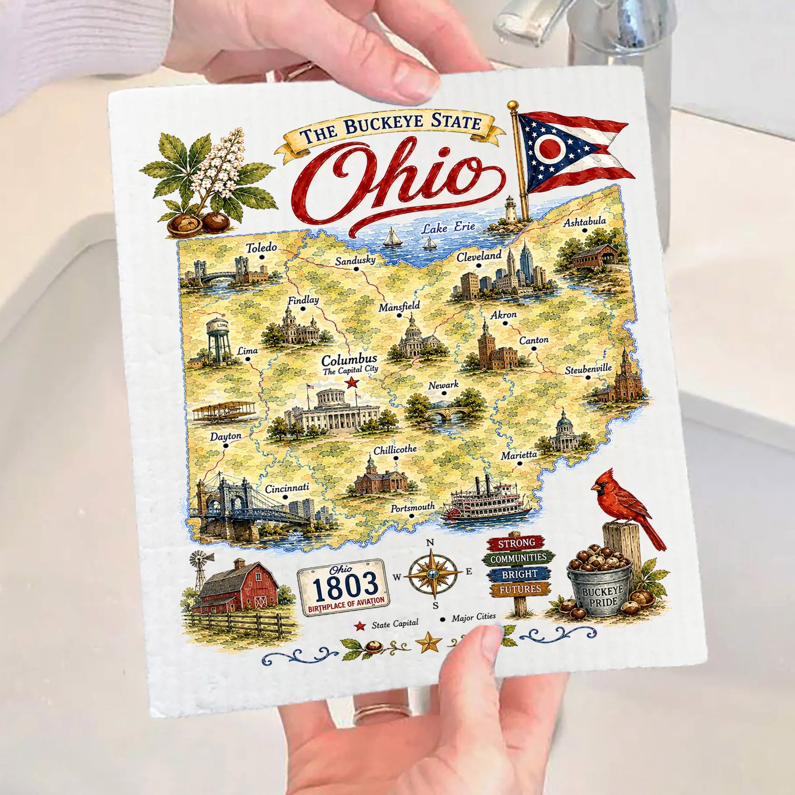 Ohio State Map Landmark Swedish Dishcloth