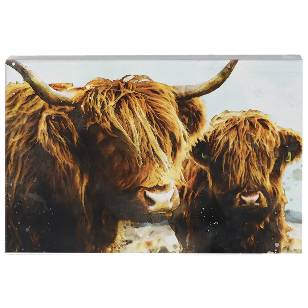 Highland Cows Wood Block Sign