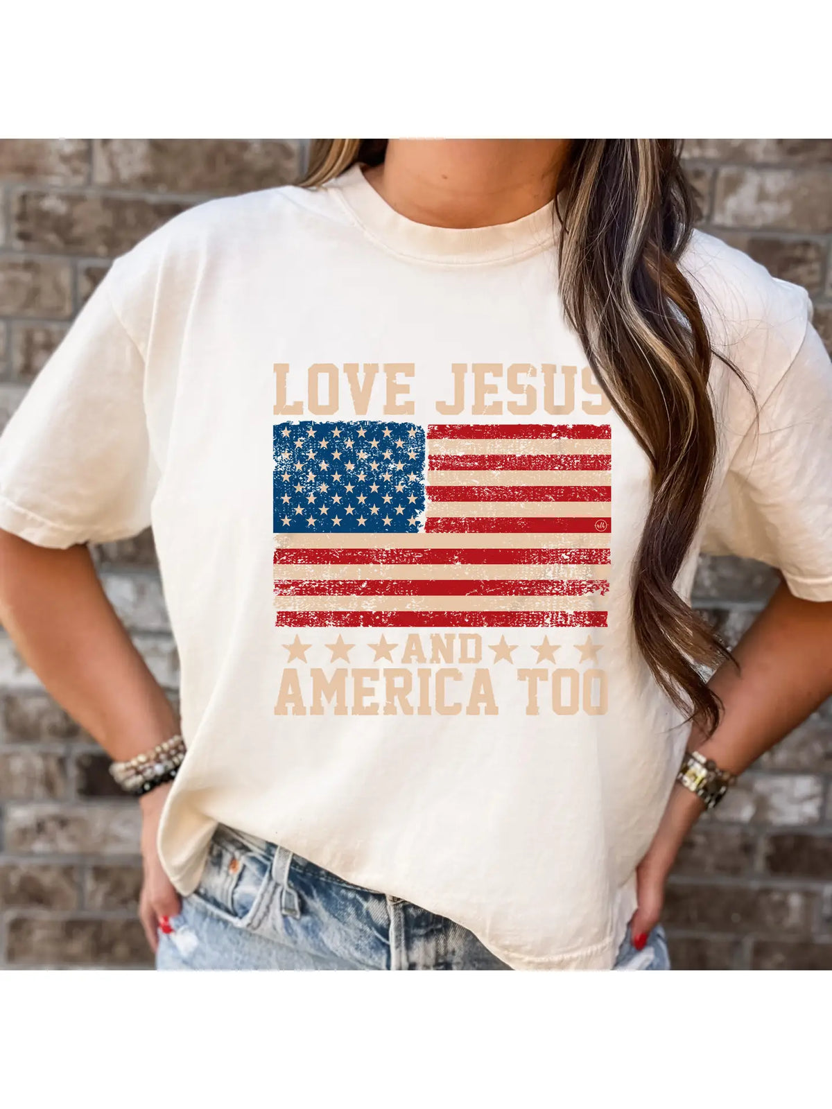 Love Jesus and America Too Graphic Tee