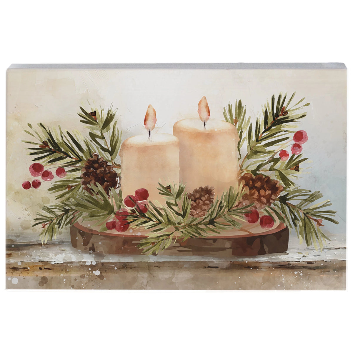 Christmas Candles Wood Block Sign