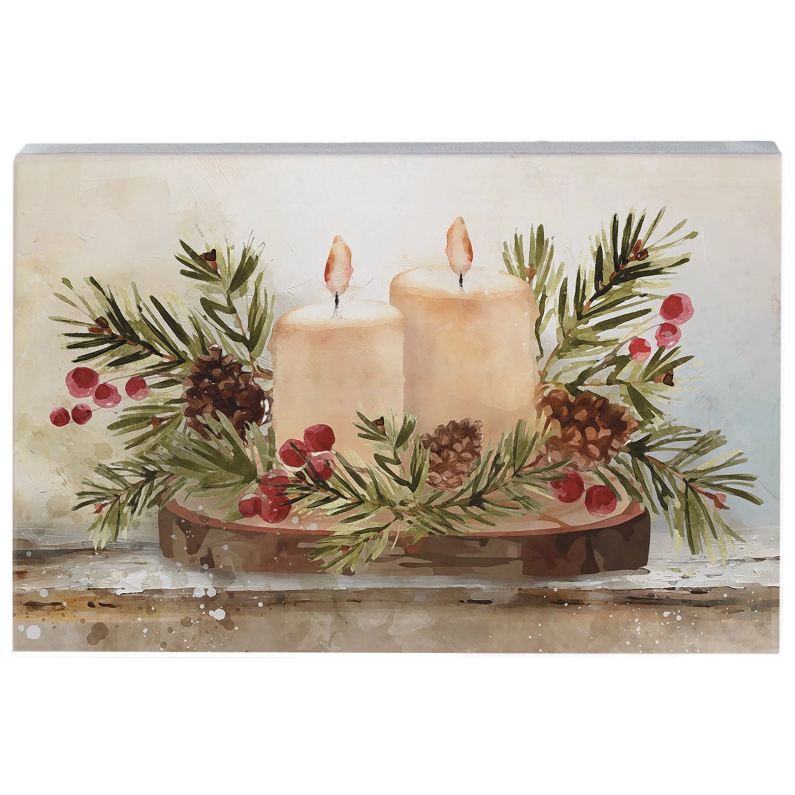 Christmas Candles Wood Block Sign