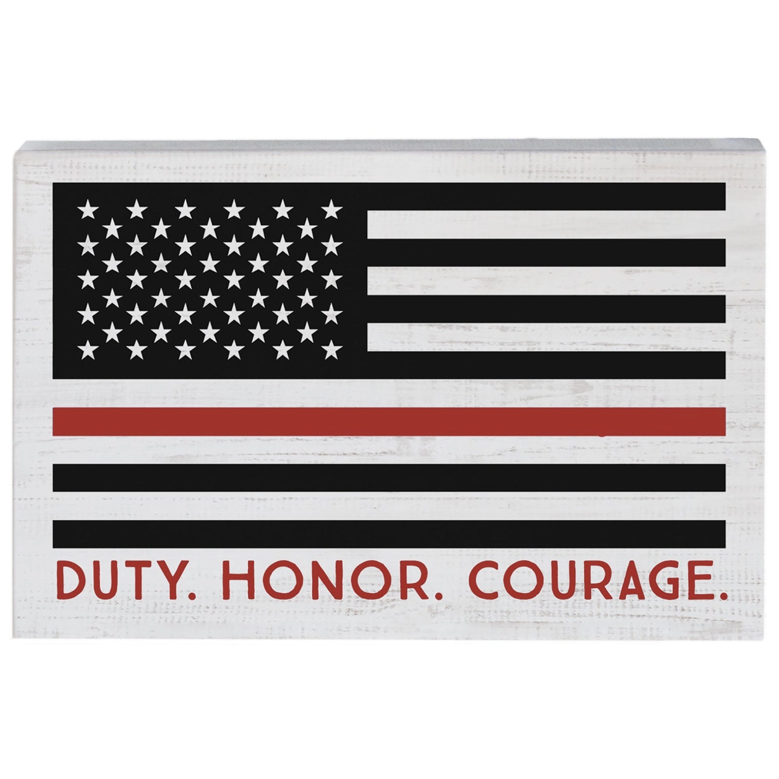 Duty Firefighter Flag Wood Block Sign