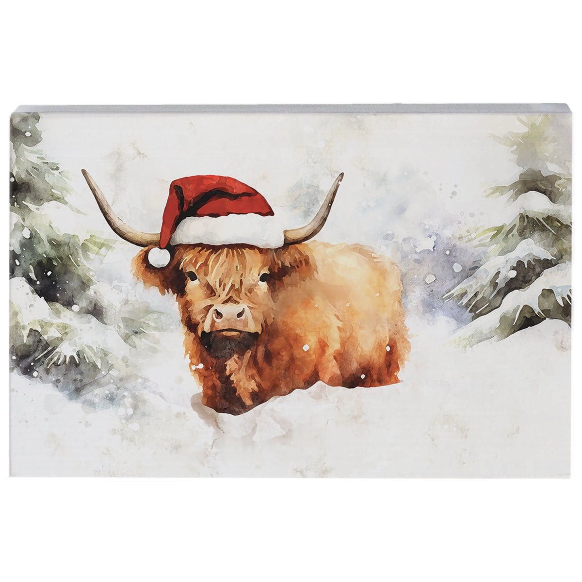 Highland Cow Christmas Wood Block Sign
