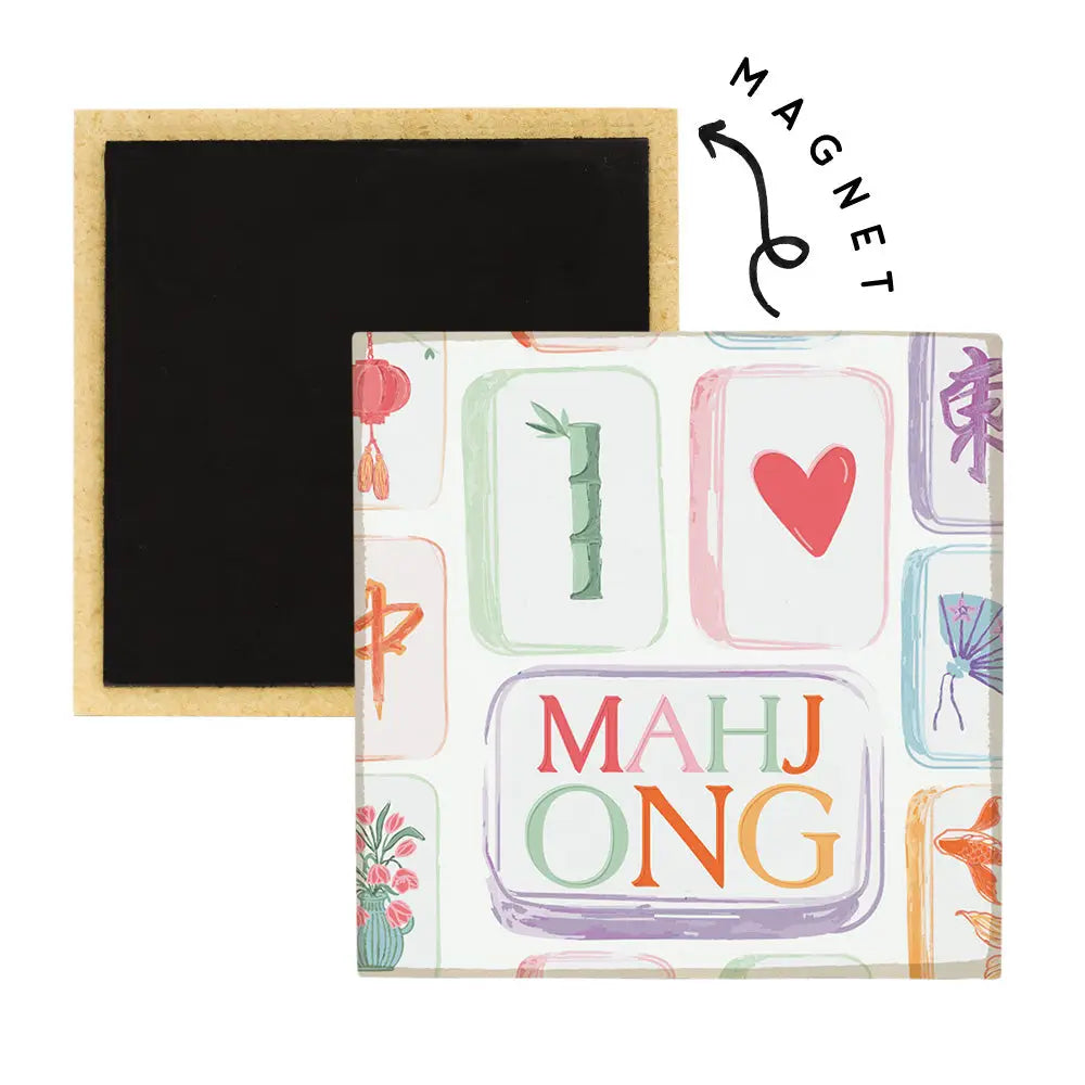 I Heart Mahjong Square Magnet