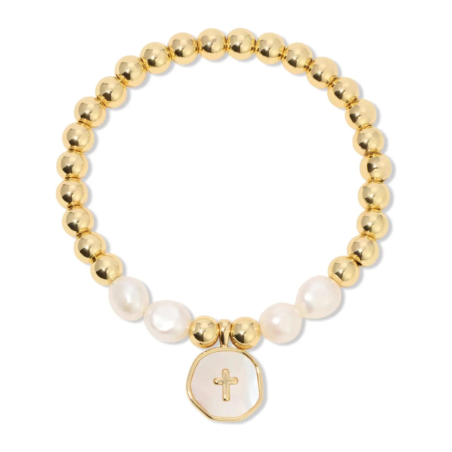 Cross + Pearl Stretch Bracelet