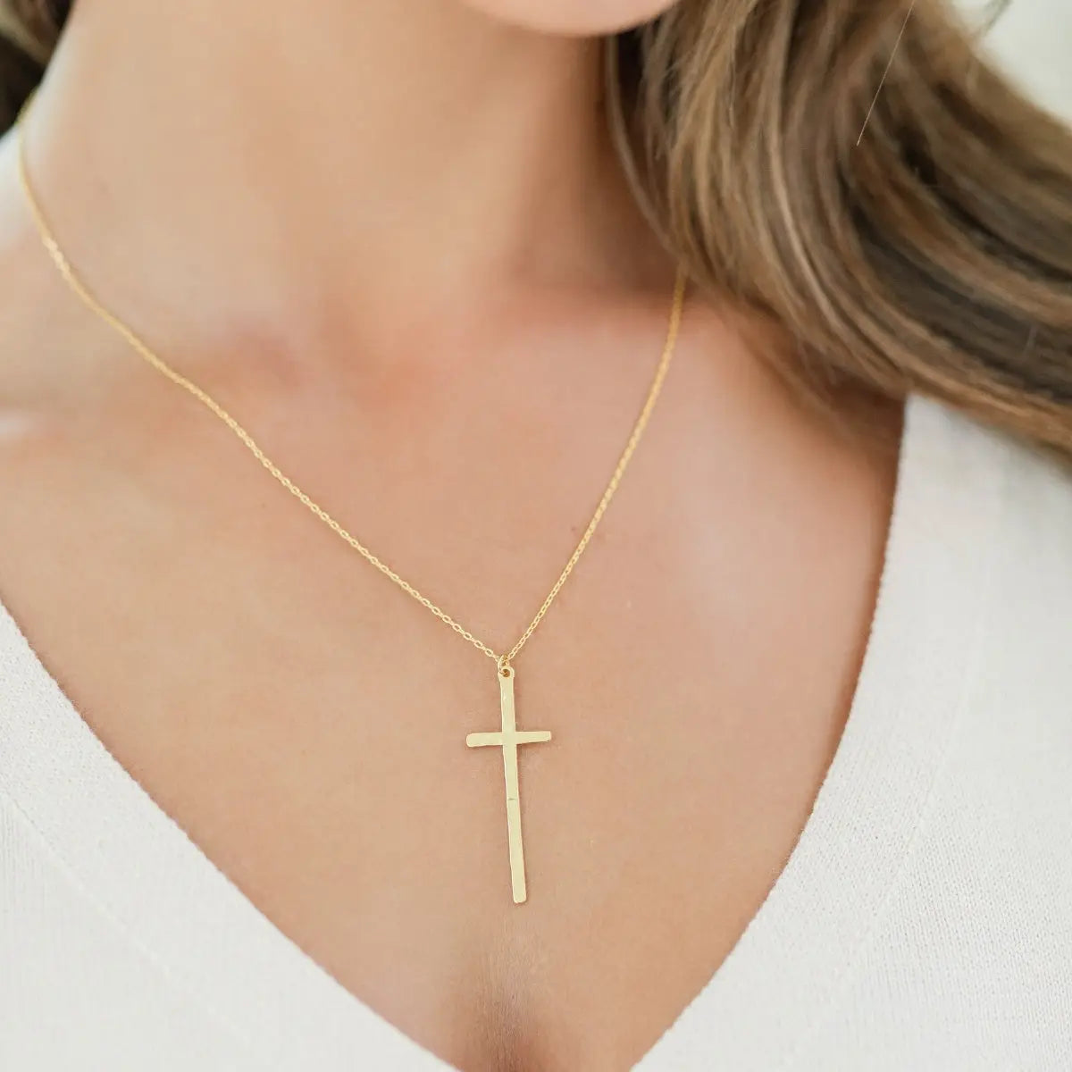 Gilded Slim Cross Necklace