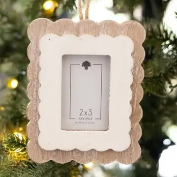 Wood + White Scallop Photo Frame Ornament
