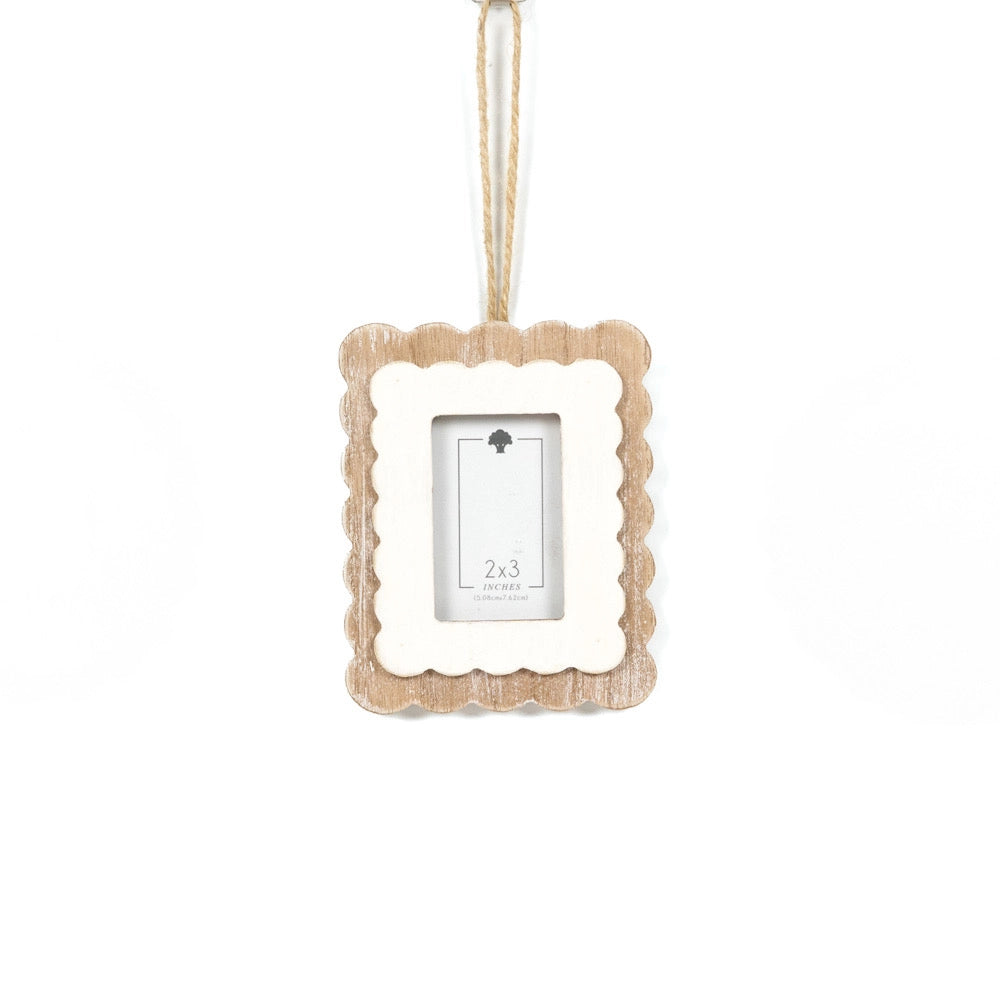 Wood + White Scallop Photo Frame Ornament