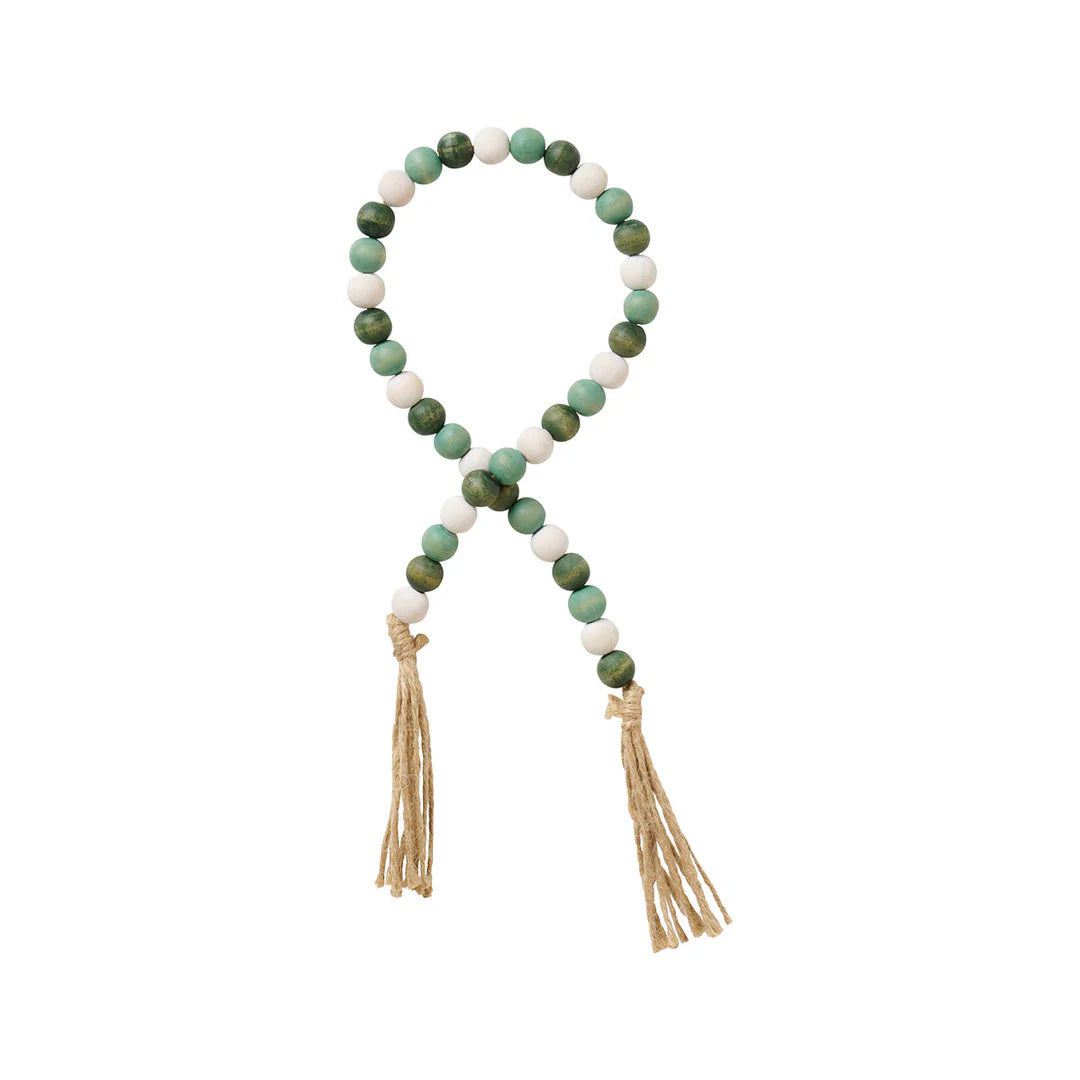 Green and White Beaded Tassel