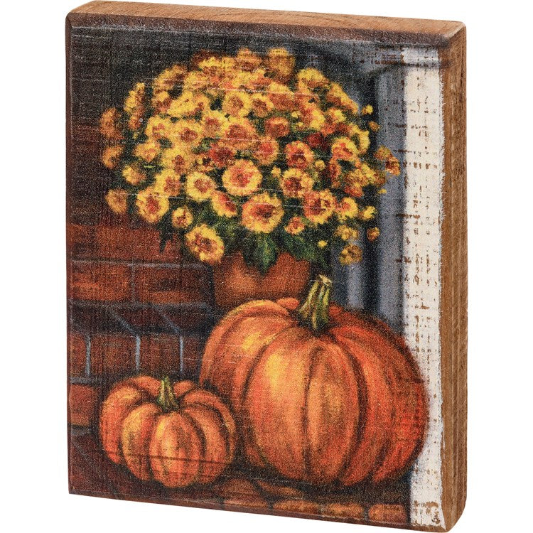 Porch Steps &amp; Pumpkins Block Sign