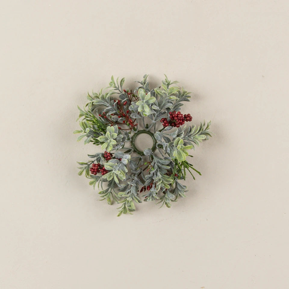 Boxwood with Berry Taper Candle Ring