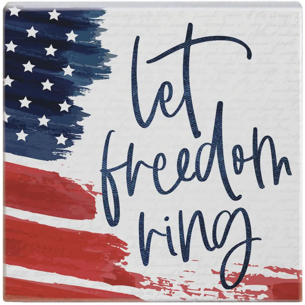 Let Freedom Ring Wood Block Sign