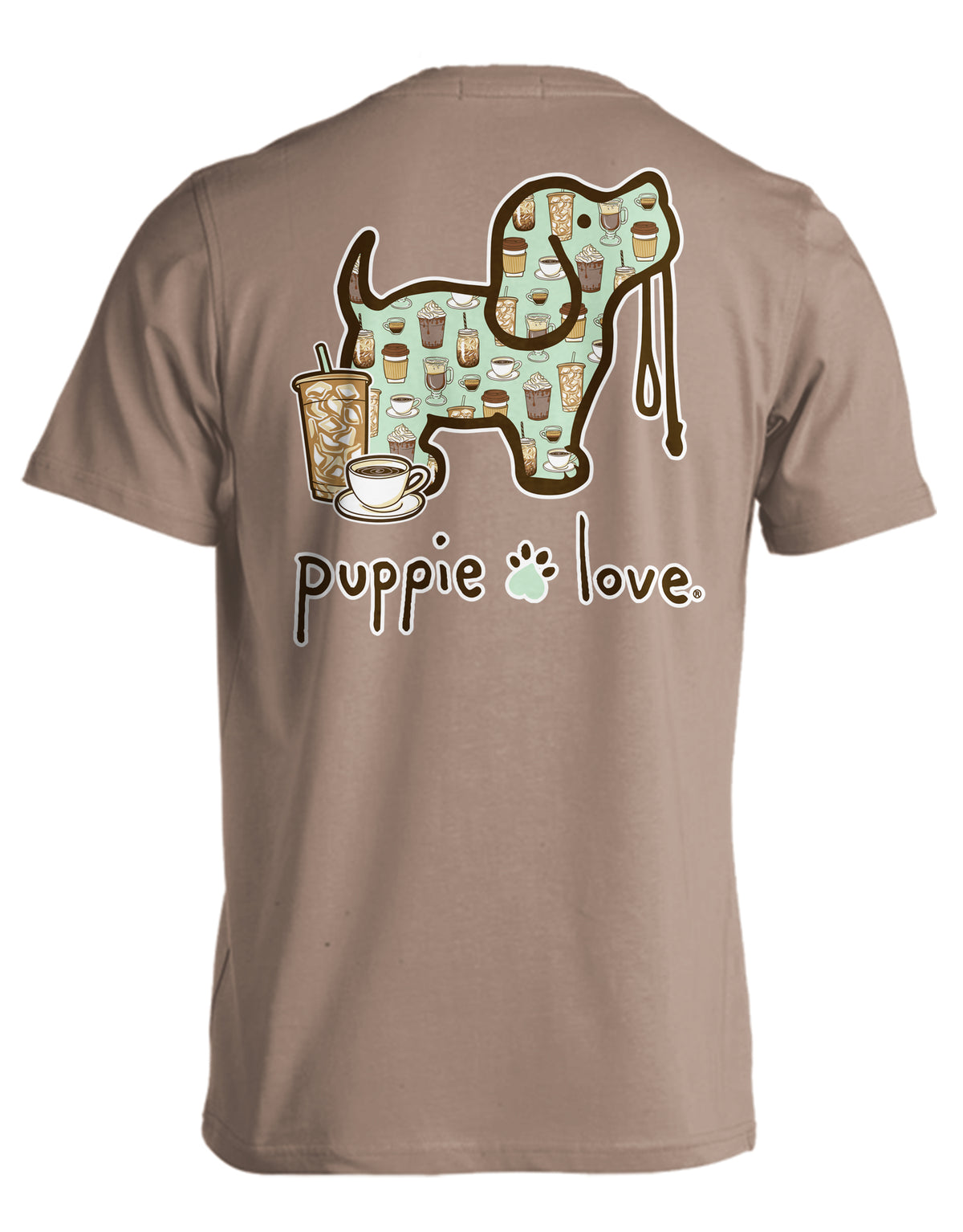 Puppie Love Coffee Pattern Pup Tee