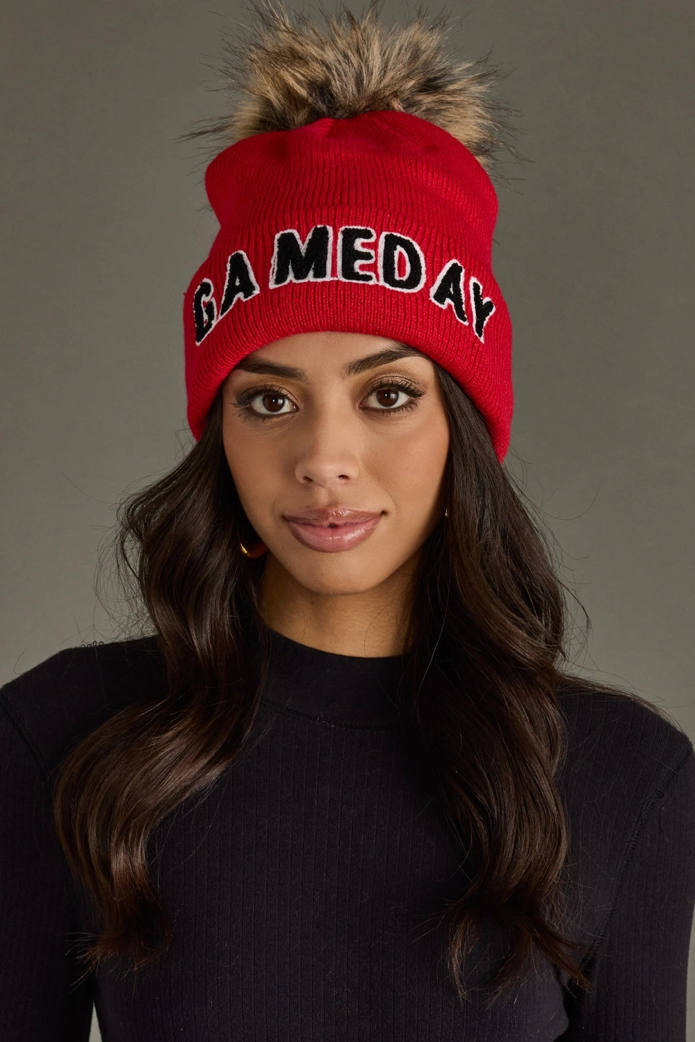 Game Day Pom Hat - Red and Black