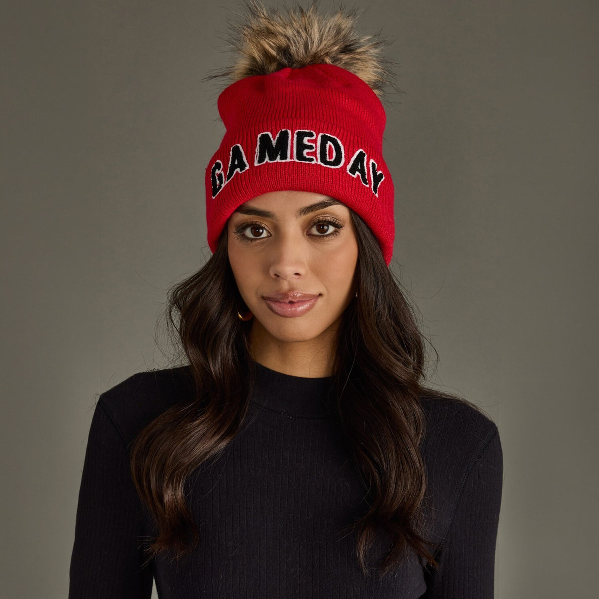 Game Day Pom Hat - Red and Black