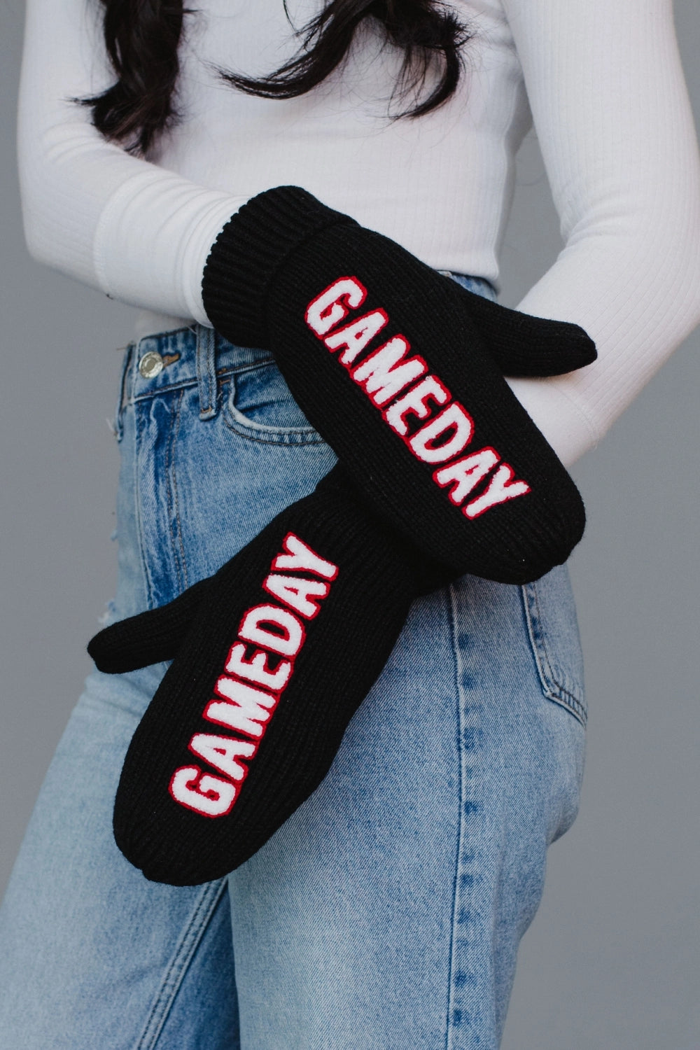 Game Day Mittens - Black White and Red