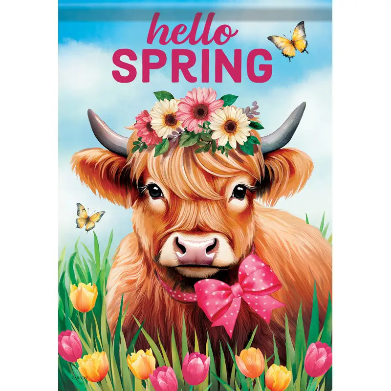 Hello Spring Highland Garden Flag