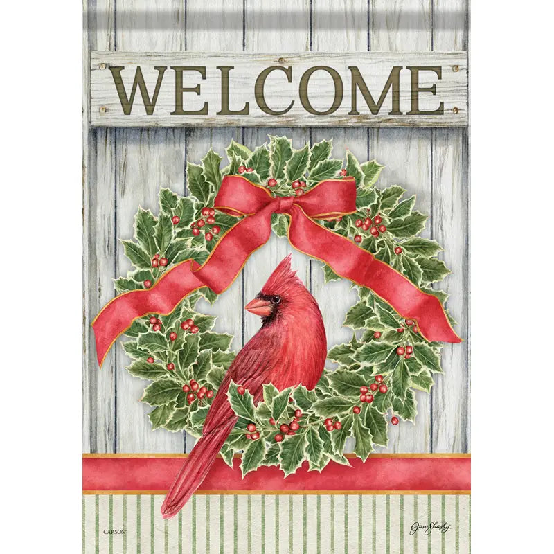 Rustic Cardinal Wreath Garden Flag