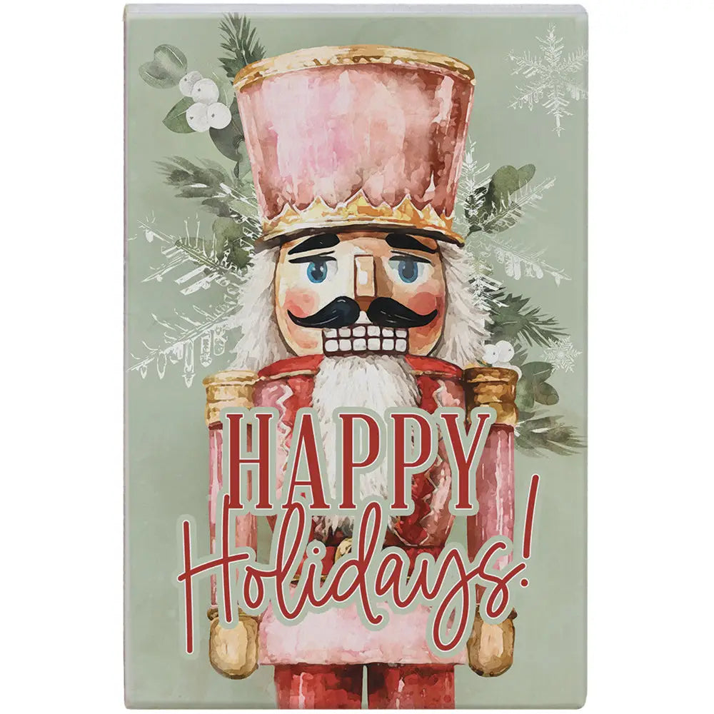 Happy Holidays Nutcracker Wood Block Sign