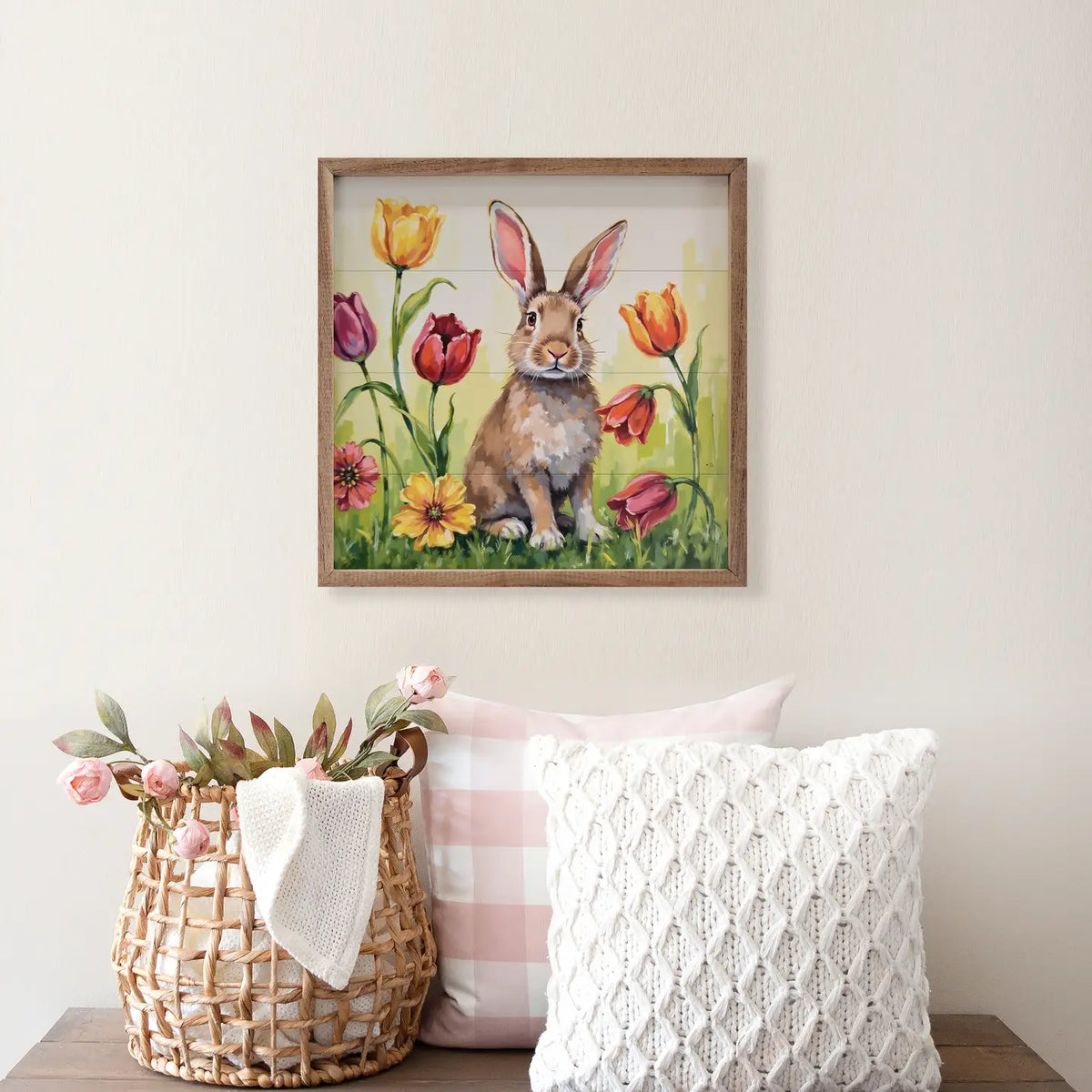 Brown Bunny in Tulips Framed Art