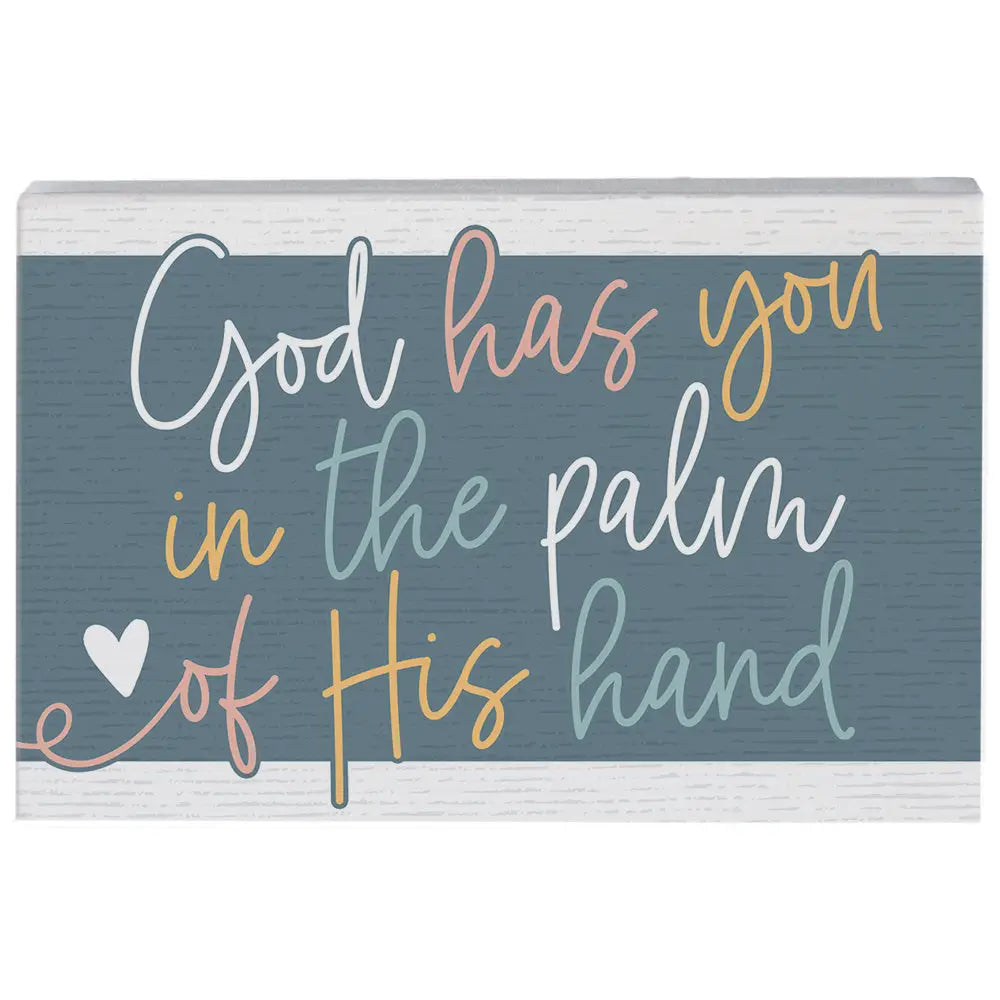 Palm of his hand wood block sign