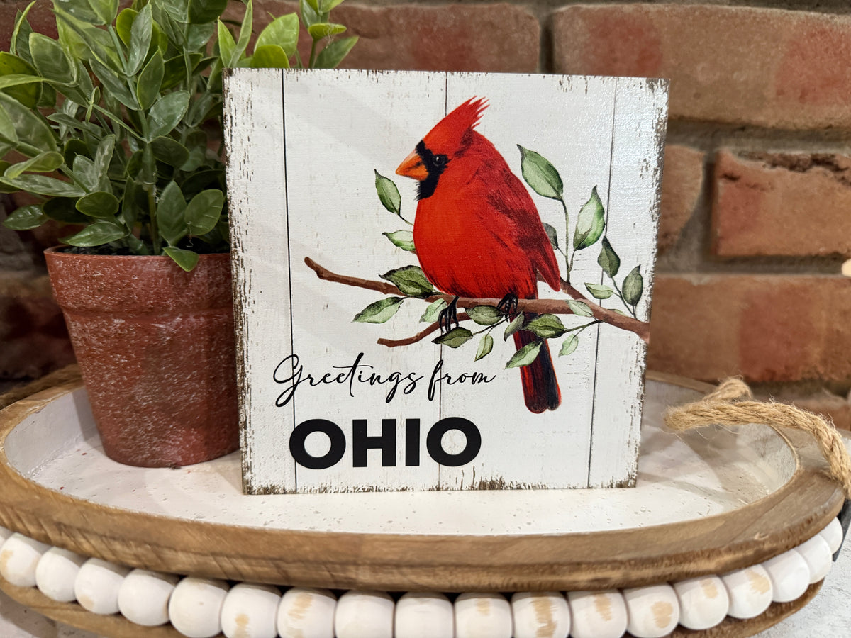 Greetings from Ohio Wood Block Sign