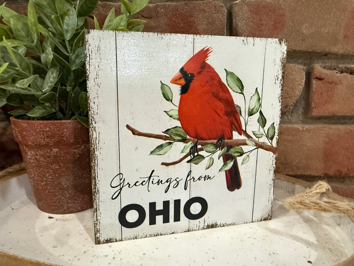 Greetings from Ohio Wood Block Sign