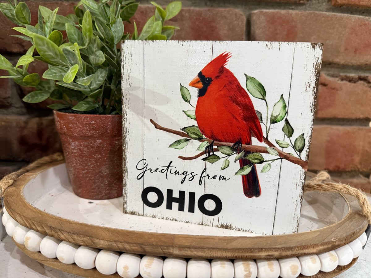 Greetings from Ohio Wood Block Sign