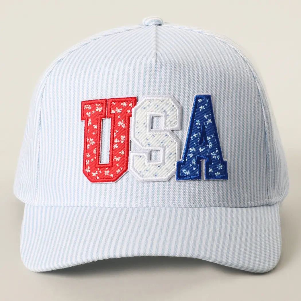 USA Letter Patch Striped Trucker Hat