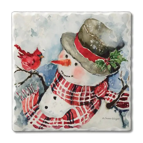 Snowman Red Plaid Coaster