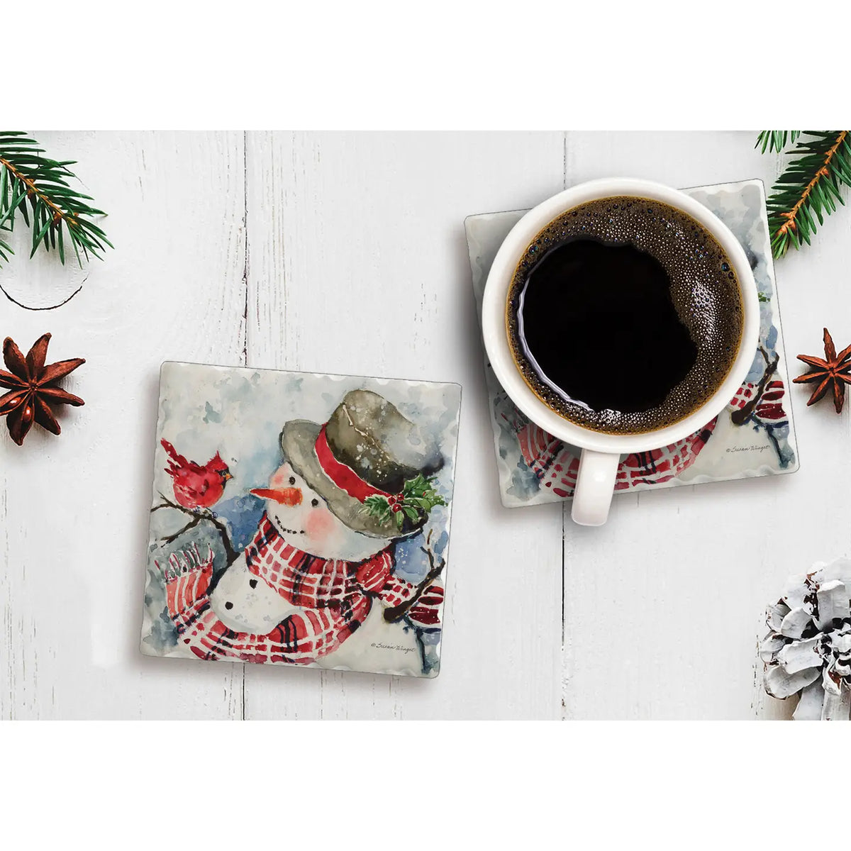 Snowman Red Plaid Coaster
