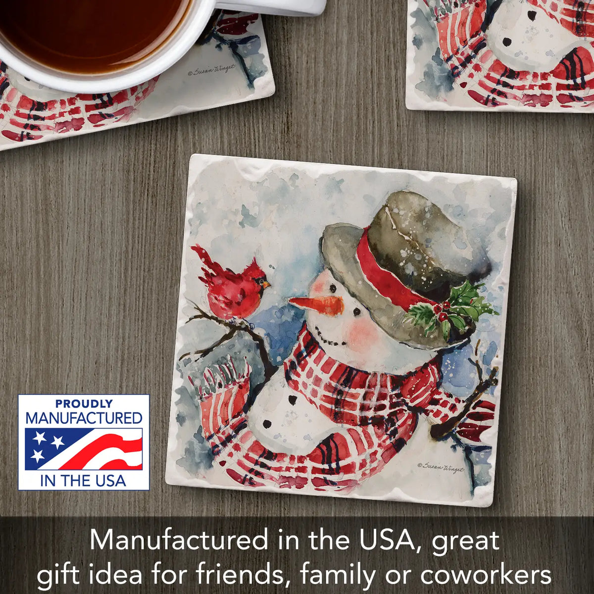 Snowman Red Plaid Coaster