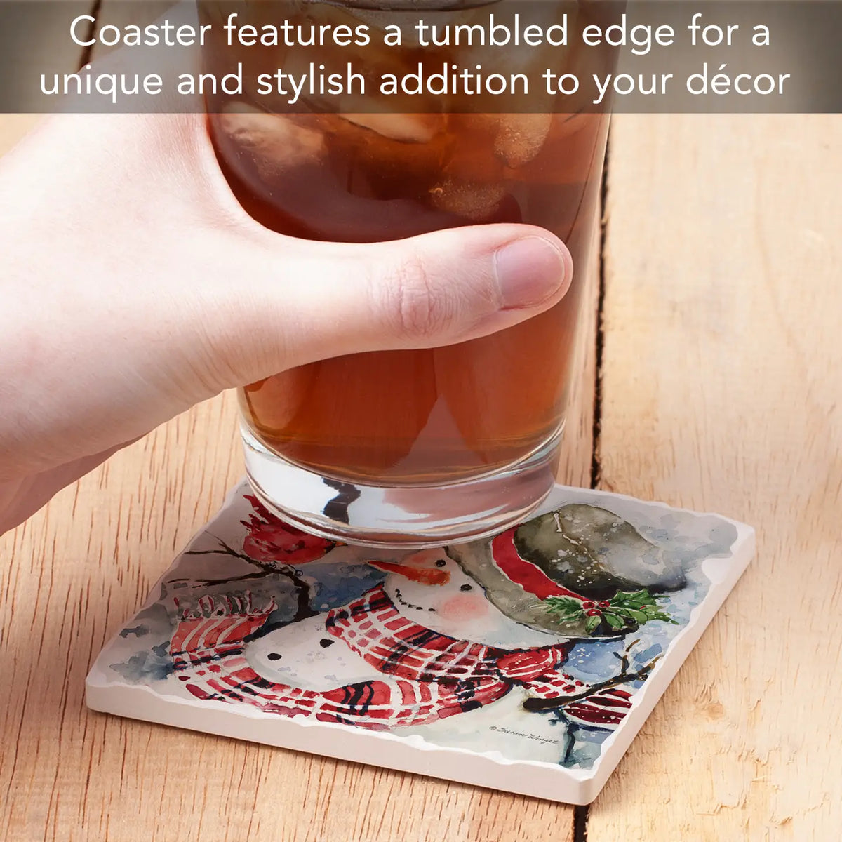 Snowman Red Plaid Coaster